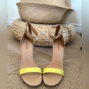 Call It Spring Neon Yellow and Beige Ankle-Strap Heels